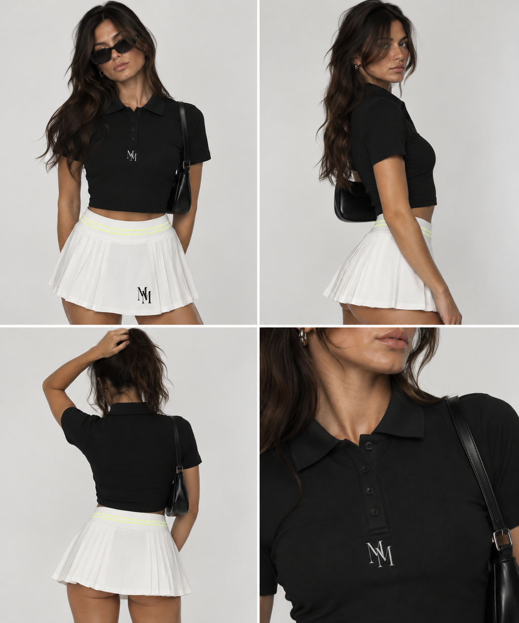 Jupe Plissée styled with crop polo